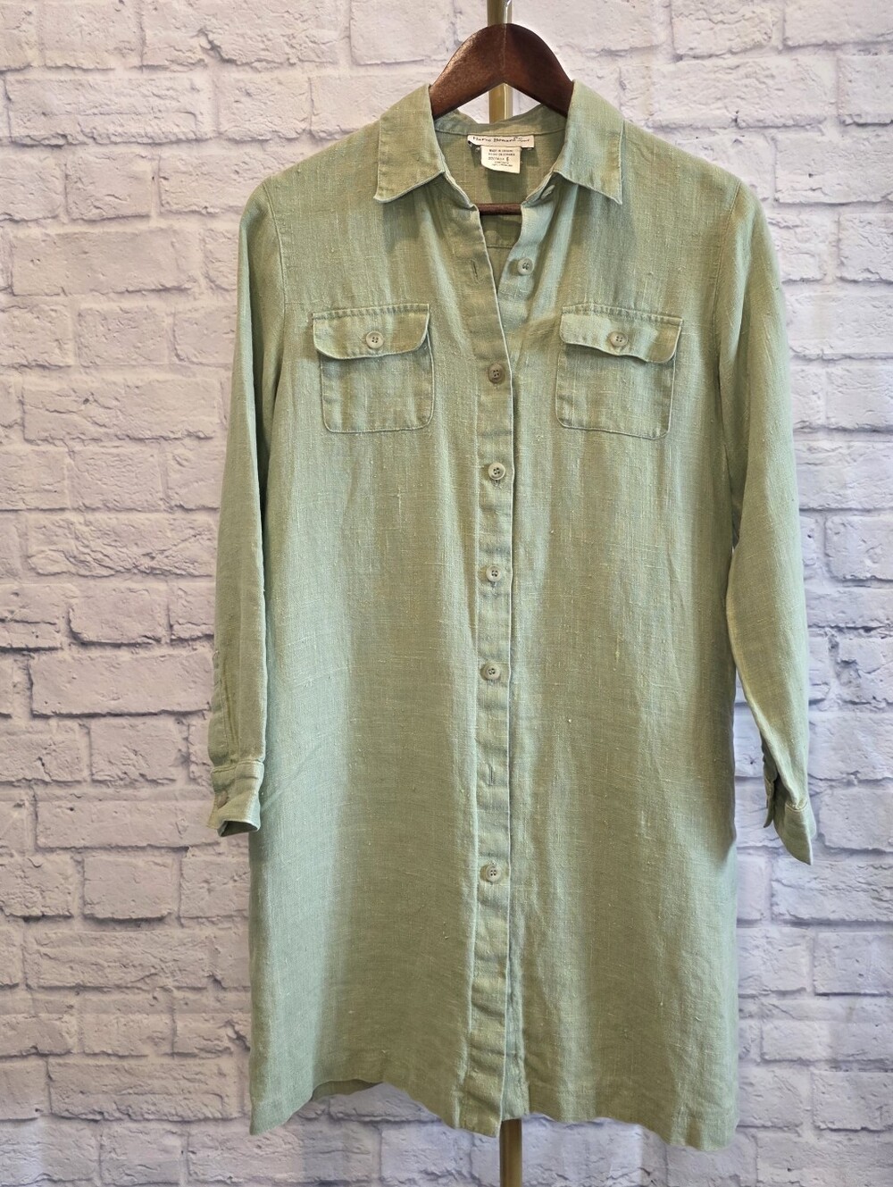 VTG Harve Benard Sport 100% Linen Shirt Dress Sage Green Size 6